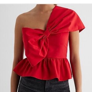 One shoulder, bow  front peplum top, NWT